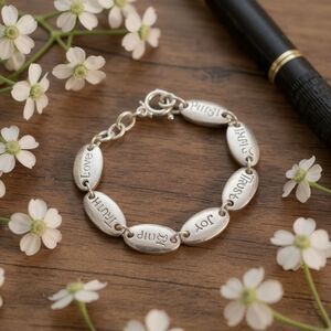 Vintage Silver Bracelet Love Family Hope Trust Joy Truth Charity Link Toggle